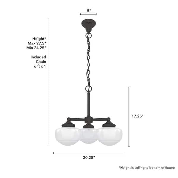 dimension image slide 15 of 17, Hunter Saddle Creek Contemporary Schoolhouse Chandelier - Clear or White Glass Globes - Entry, Dining Room, Kitchen Table