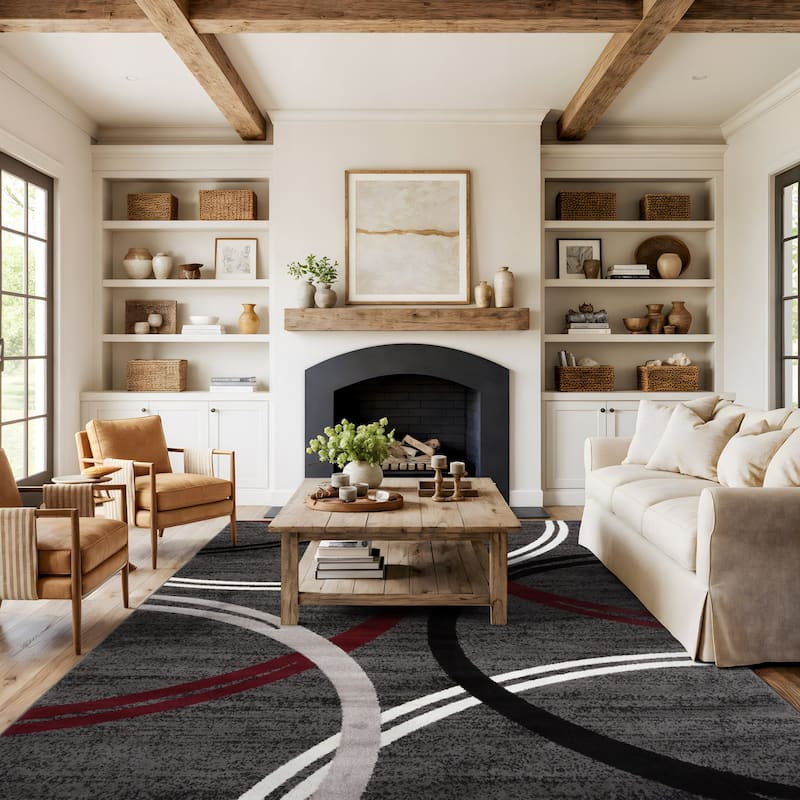 World Rug Gallery Contemporary Abstract Circles Design Area Rug - 12' x 15' - Red