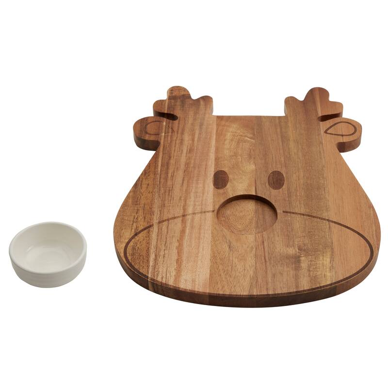 Tabletops Gallery Set of 2 Reindeer Acacia Wood Serving Board with Ceramic Bowl