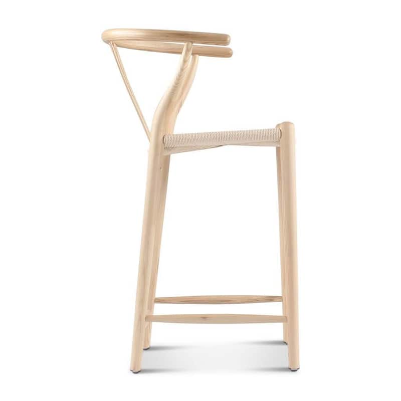 Counter Stool Natural Ash Solid Wood Hand Woven Paper Cord Seat Eco Oil Finish 22x21x37 Inches Non Toxic