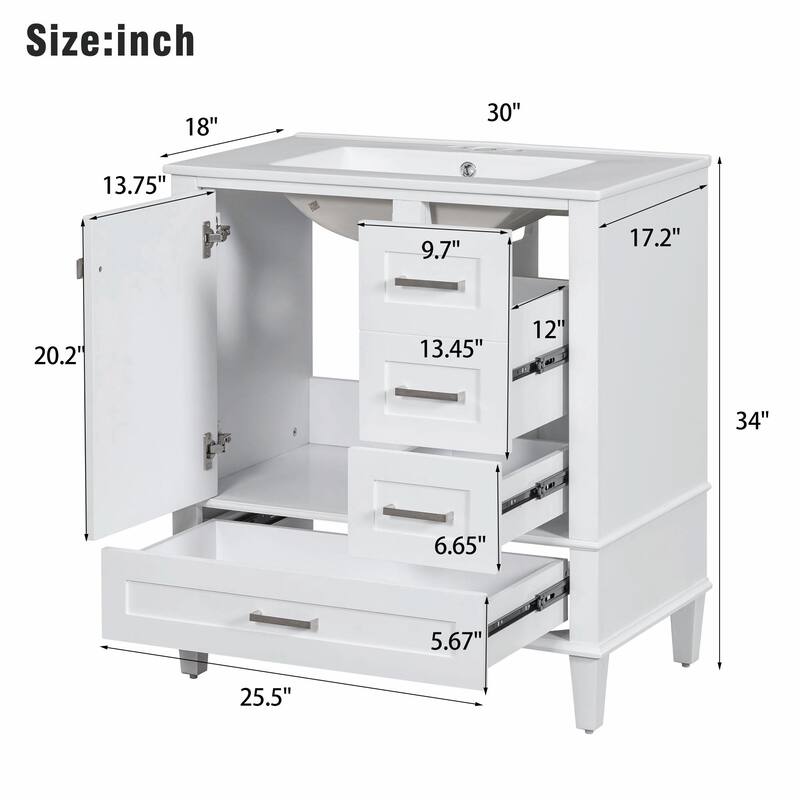 30" Modern Bathroom Vanity with Sink, Storage Cabinet