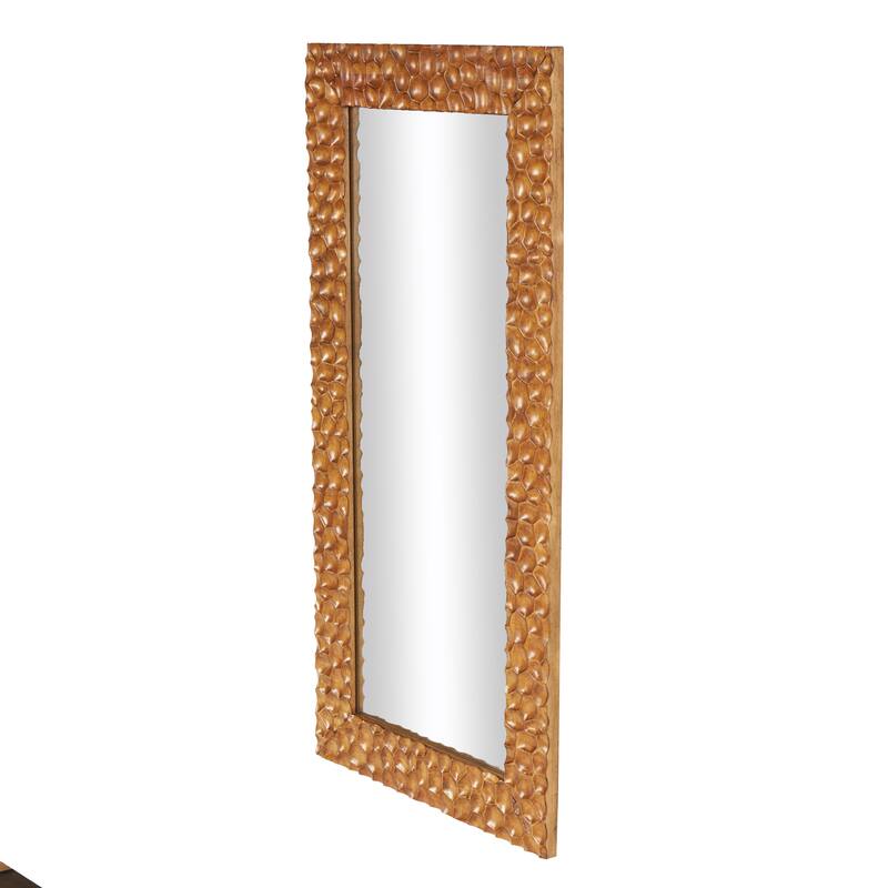Brown Wood Textured Concave Honeycomb Geometric Room Floor Mirror
