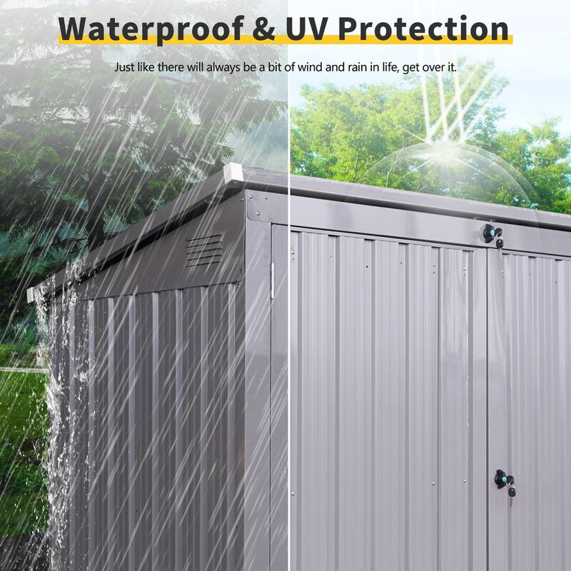 Black Metal Outdoor Garbage Bin Shed for Storing 2 Trash Cans, Made of Stainless Galvanized Steel