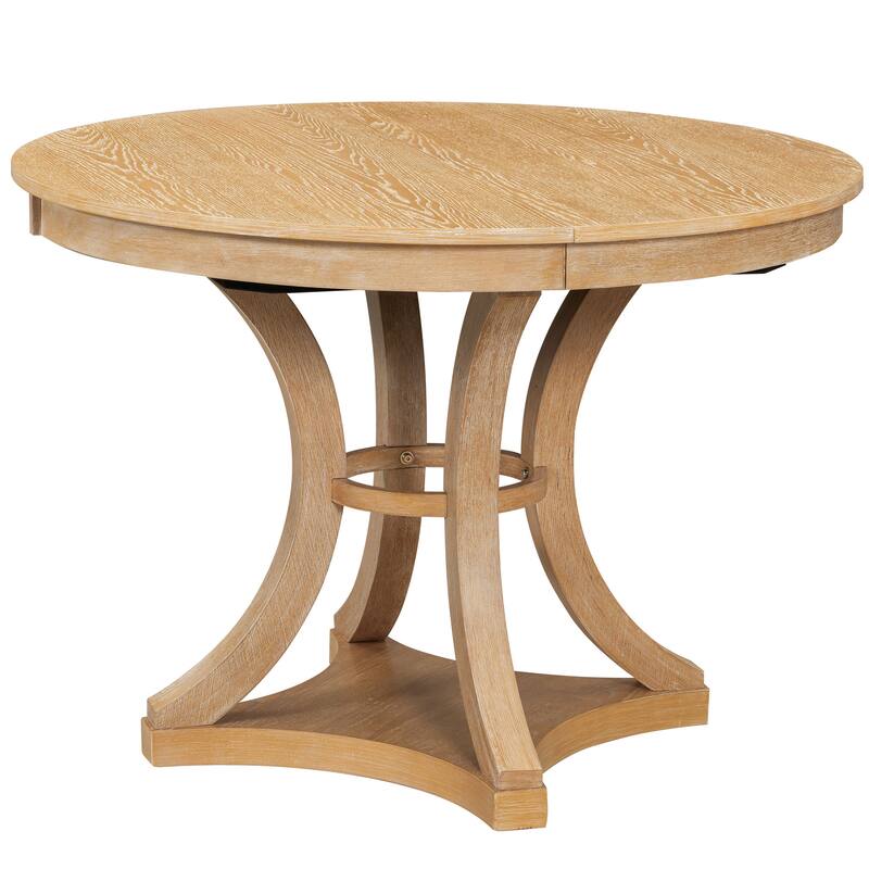 5-Piece Retro Dining Table Set with Extendable Round Table and 4 Upholstered Chairs