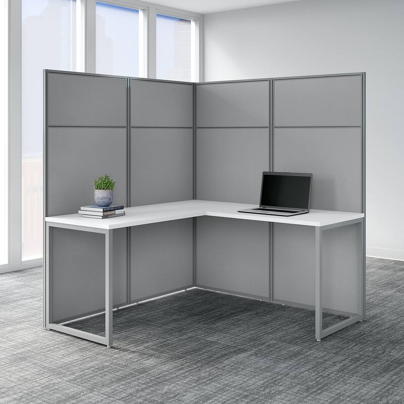 Easy Office 60W L Shaped Cubicle Desk by Bush Business Furniture - Pewter Finish