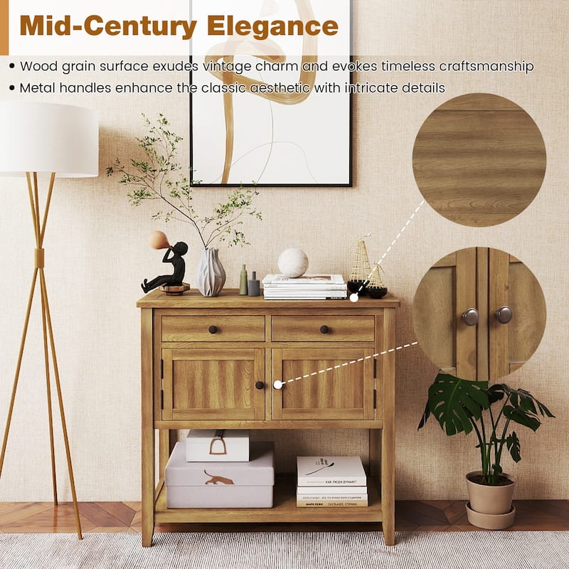 Costway Mid-Century Console Table with 2 Drawers, 2 Cabinets & Bottom - See Details