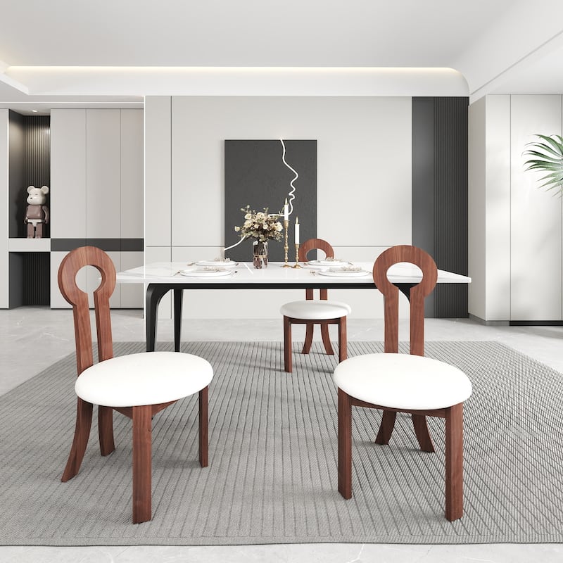 Vintage Rubber Solid Wood Dining Chair, Sheep Plush Dining Chair, Armless Dining Chair(Set Of 2)