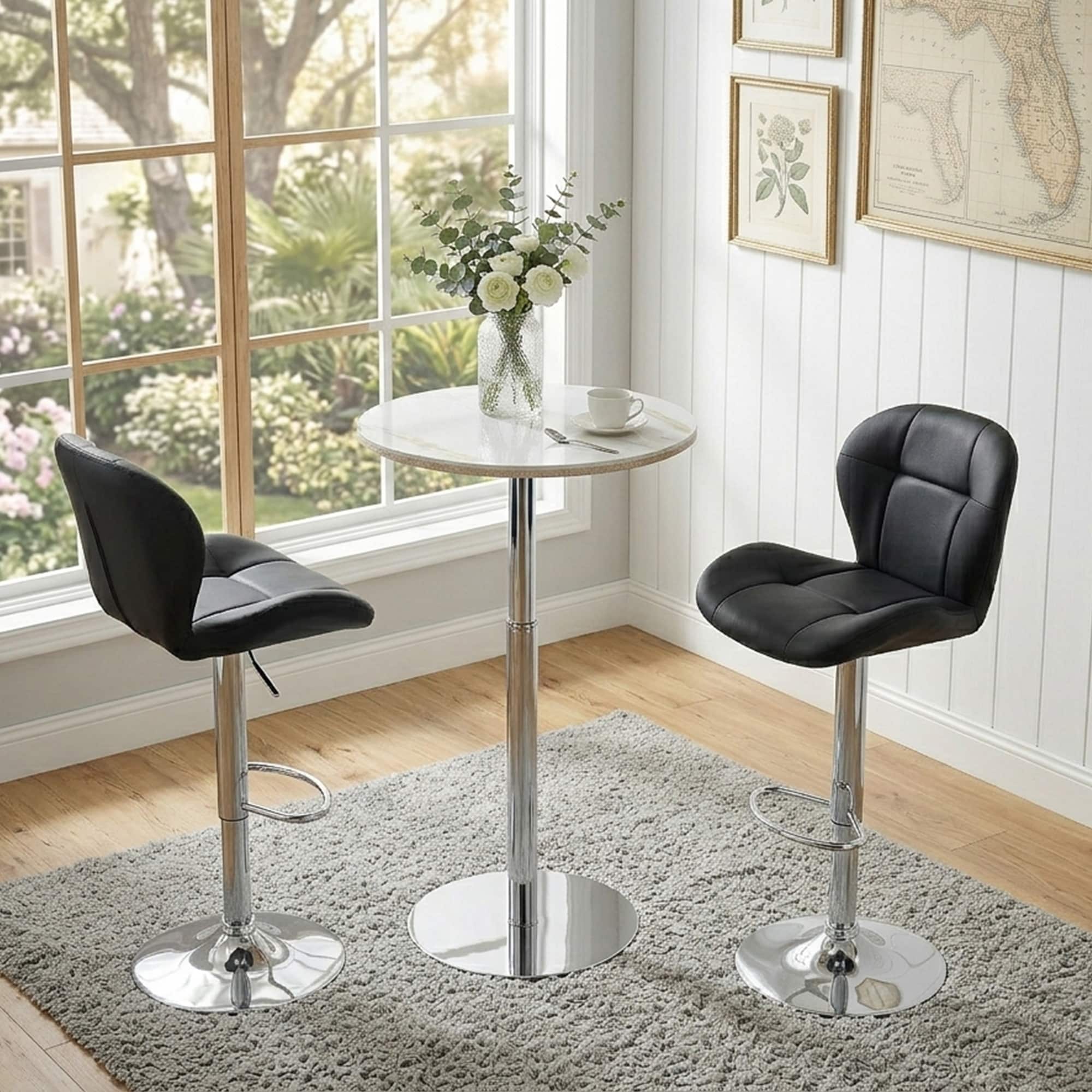 Bar Table and Stools Set with 2 Leather Bar Stools