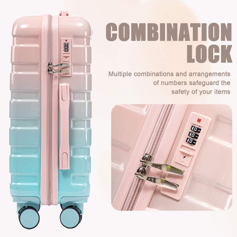 14In 20In 2 pcs in PC Spinner Wheel Luggage, Carry on Suitcase, With Gradient Color and Combination Lock