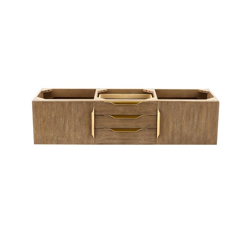 James Martin Vanities Mercer Island 59" Double Vanity, Latte Oak with Radiant Gold Hardware - Base Only - No Countertop