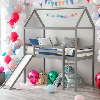 Twin Loft Bed House Bed With Slide,Solid Construction for Home