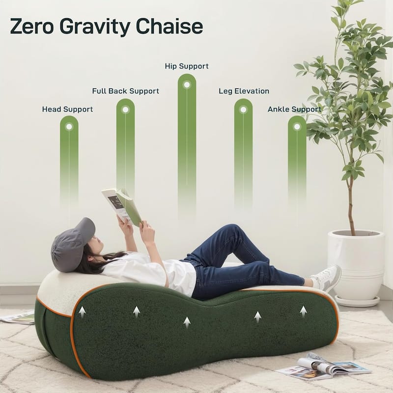WOWMAX Chaise Lounge Chair Indoor, Ergonomic Zero Gravity Bean Bag Floor Sofa For Adults, Curved Lounger For Living Room