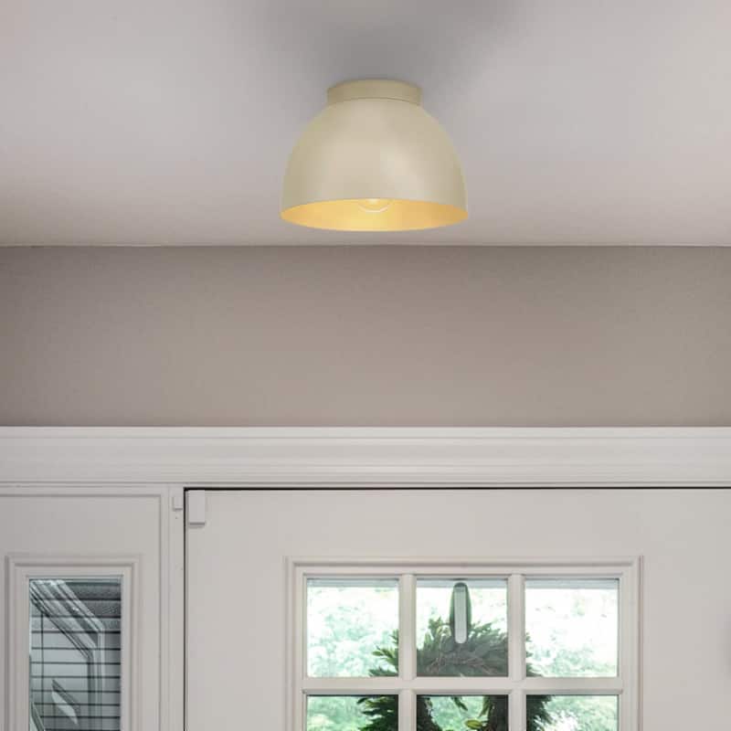 Hunter Erling 1-Light Medium Flush Mount Ceiling Light - Modern - Hallway, Bathroom, Entry, Laundry Room - Damp Rated! - 1-Light - Sandstone