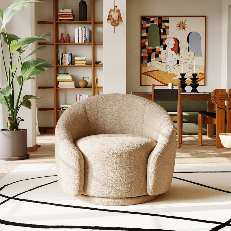 35" Wide Velvet/ Boucle Swivel Barrel Accent Chair