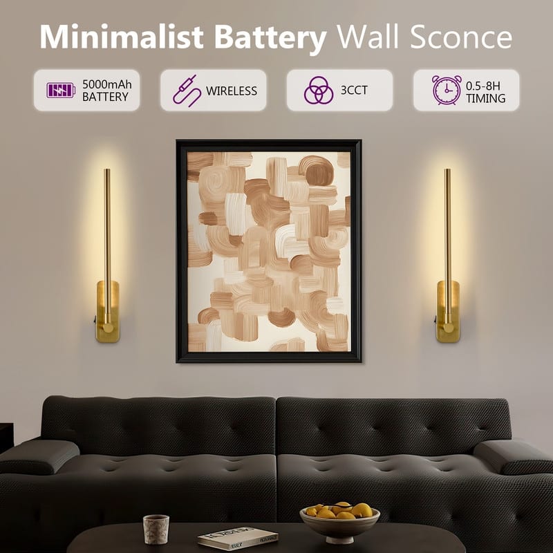 21'' Battery Operated Wall Sconces With Remote Rechargeable Black Dimmable Light Sconces (Set Of 2)