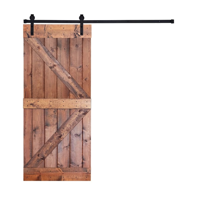 Paneled Wood Barn Door with Installation Hardware Kit - K3 Series - 28" - Honey
