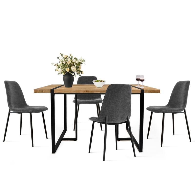 Rectangular Dining Table Set for 4 with Upholstered Chairs - Grey