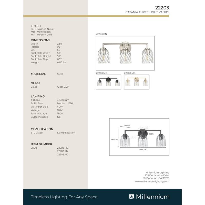 Millennium Lighting Catania 3 Light Vanity Fixture