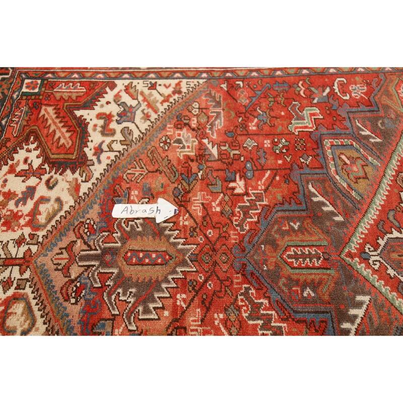 Geometric Heriz Persian Vintage Area Rug Hand-Knotted Wool Carpet - 8'3"x 10'10"