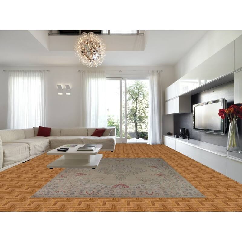 Medallion Tabriz Persian Area Rug Hand-Knotted Beige Wool Carpet - 9'2"x 12'8"