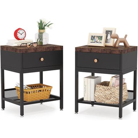 Nightstand Black with Drawer Industrial End Table for Bedroom