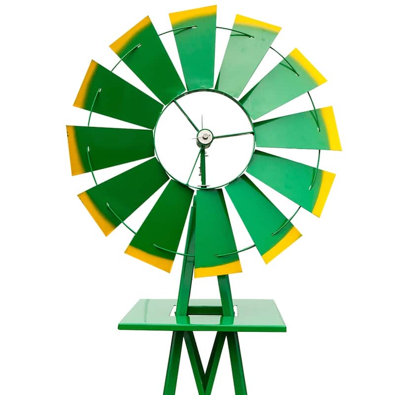 8FT Weather Resistant Yard Garden Windmill, Green