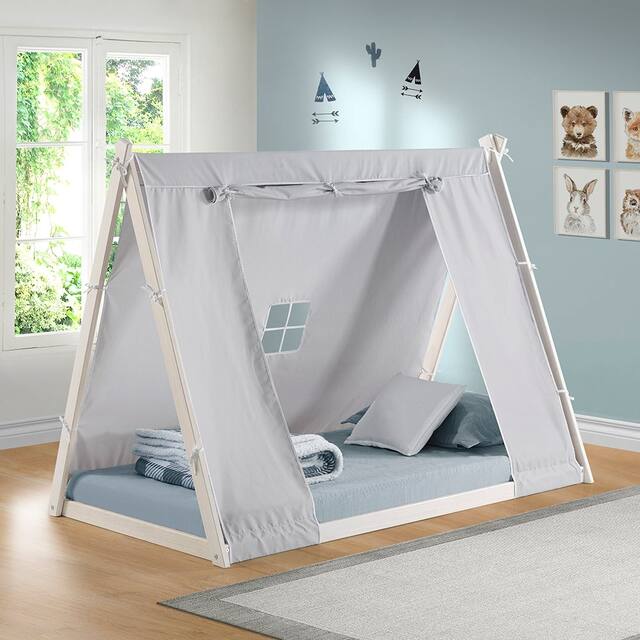 TeePee Tent Twin Floor Bed - White
