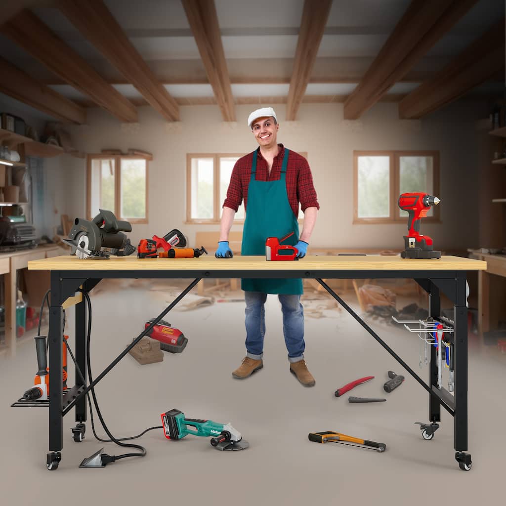 Moasis Adjustable Height Work Bench Table with Power Outlets