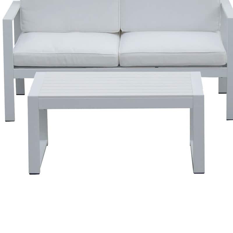 Kili 4 Piece Outdoor Sofa, Chairs, and Table Set, Crisp White Aluminum