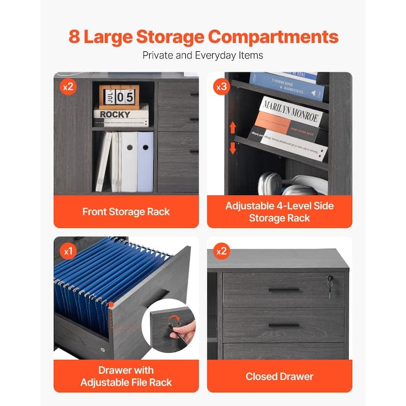 Space-Saving 3 Drawers Office Storage Cabinet with Lockable Compartments and Adjustable Shelves