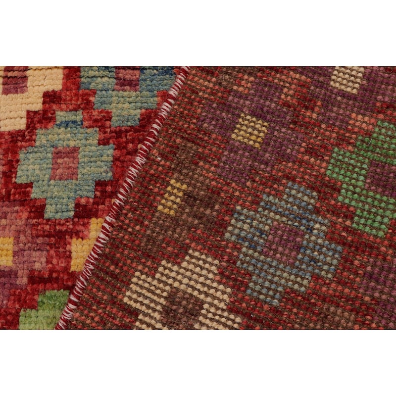 Contemporary Balochi Wise Red/Blue Hand Knotted Wool Rug - 3'3'' x 4'10''