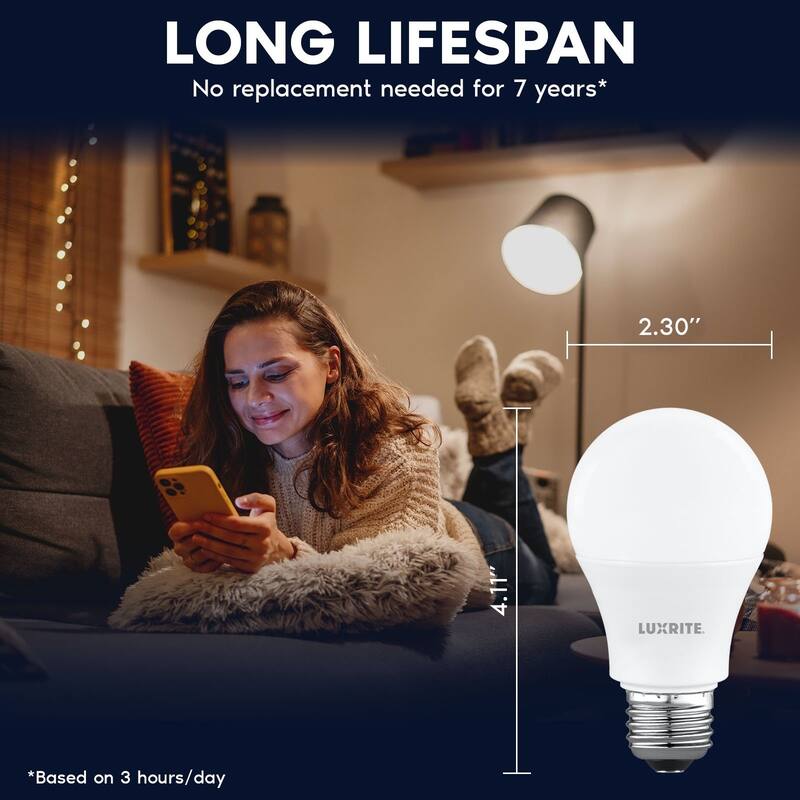 Luxrite A19 LED Light Bulb 9.5W=75W 3500K 1100LM Non-Dimmable E26 Base Damp Rated ETL Listed 24-Pack - Natural White 3500K