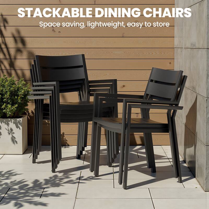 Outdoor Indoor Modern All-Weather Aluminum Stackable Dining Chairs ...
