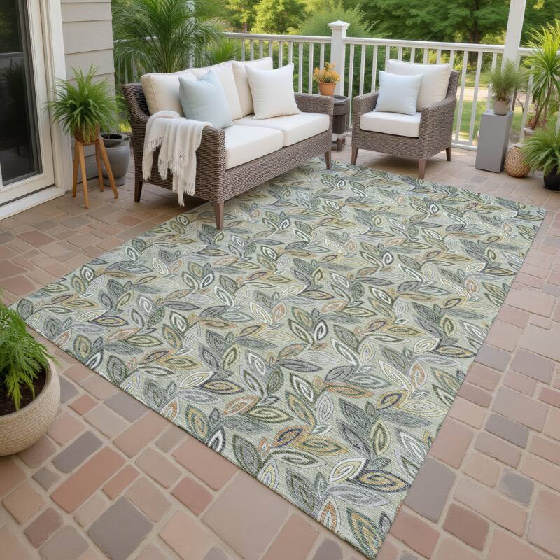 Machine Washable Indoor/ Outdoor Modern Rose Hill Chantille Rug - Celery - 3' x 5'