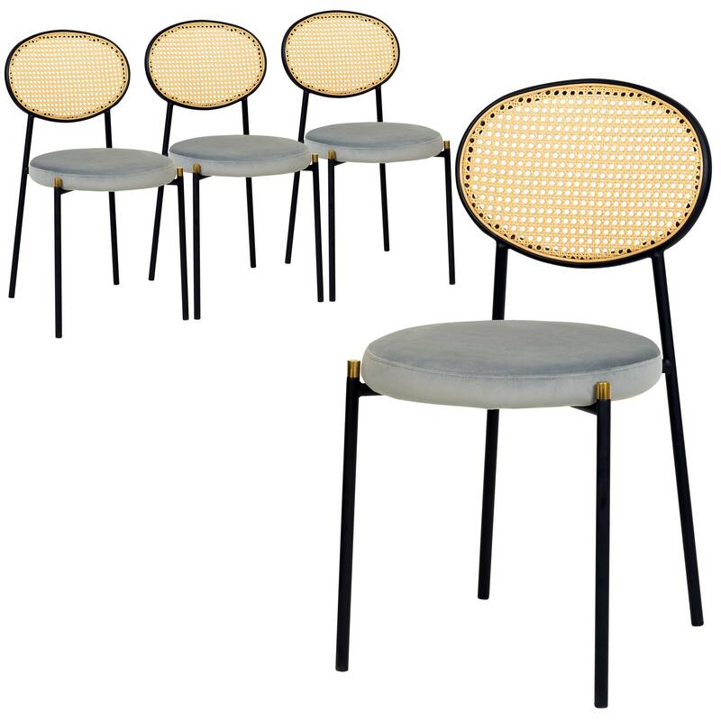 Euston Modern Velvet or Leather Upholstered Round Seat with Powder Coated Finish and Thick Cushion Set of 4 - Grey