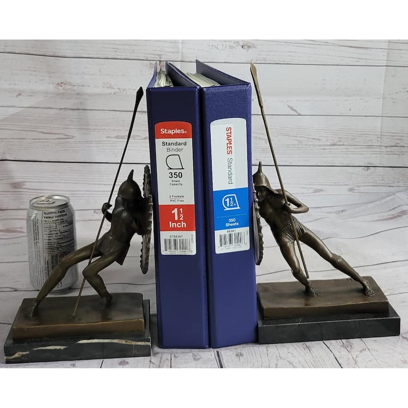 Gladiator With Shield Spear Bronze Metal Pair Of Opposing Bookend Sculptures 11 Inches X 9 Inches
