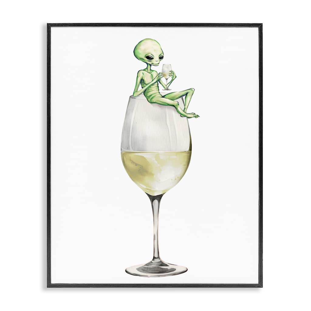 Stupell Alien Perched on Champagne Glass Framed Giclee Art Design By Lil' Rue