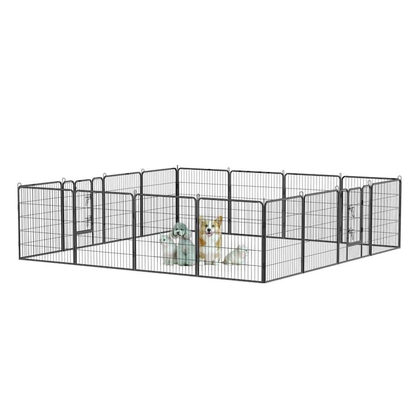 Dog Playpen - 16-Panel Outdoor Pet Fence with Doors, Portable Exercise Pen for All Dog Sizes, Yard, RV & Camping