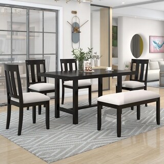 6-Piece Rustic Upholstered Dining Room Table Set with 4 Chairs&1 Bench ...
