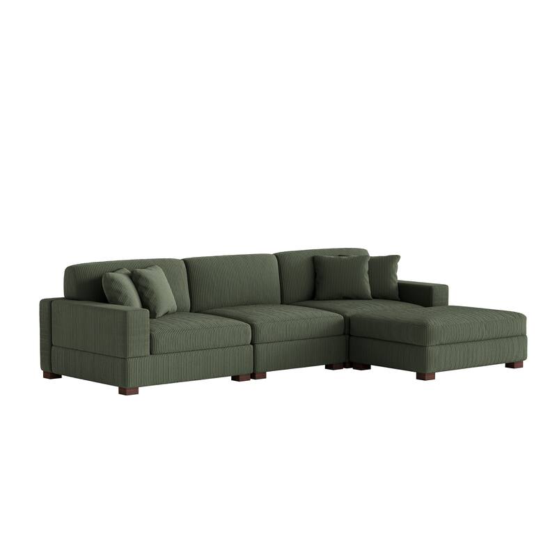 Ella 82" W/ 118" W Corduroy Modular Sectional Sofa with Ottoman