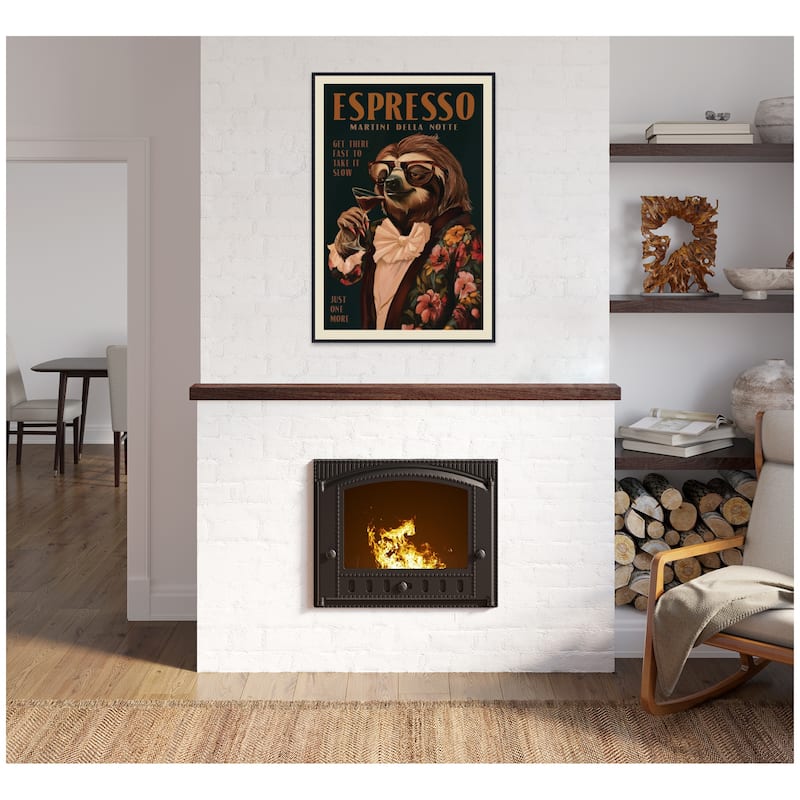 Kate and Laurel WG Espresso Sloth by The Whiskey Ginger Framed Canvas Wall Art Print