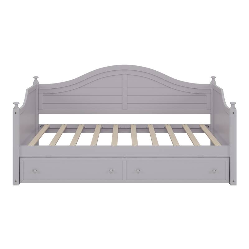 Wooden Daybed with 2 Storage Drawers, Twin Size Storage Platform Bed - Twin Size Extendable Day-bed Pop-up Trundle Bed, Sofa Bed
