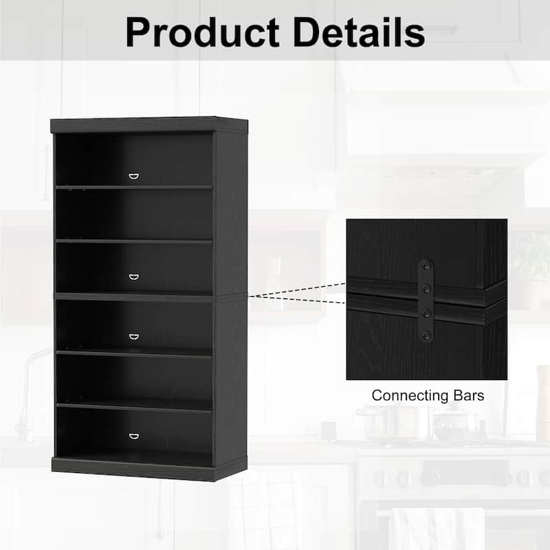 62" Solid Wood 6-Shelf Bookcase Storage with Adjustable Shelves