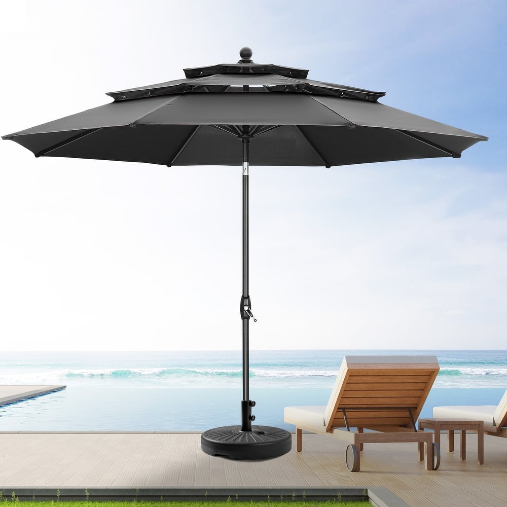 Ainfox 10ft Patio Umbrella 3-tier Outdoor Umbrella with Base