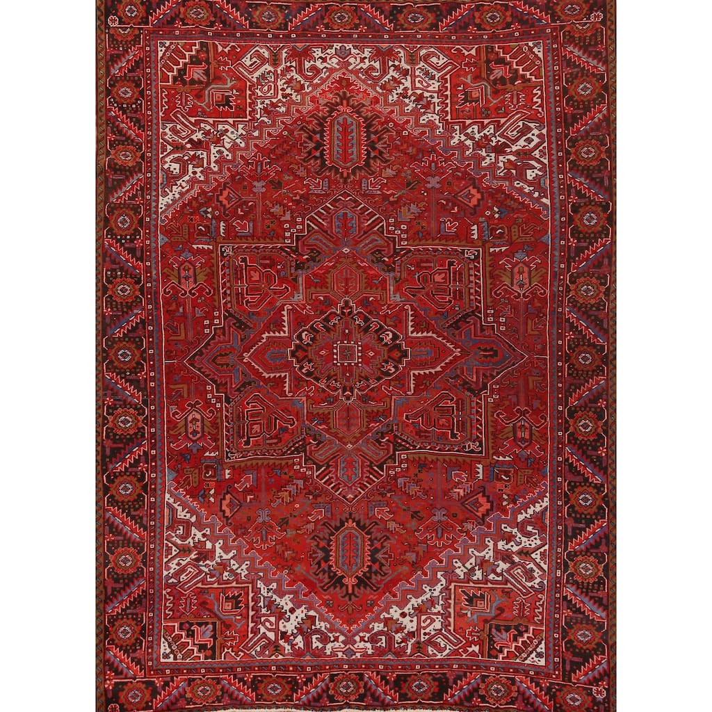 Hand Knotted Oriental 100% Wool Carpet Traditional Medallion Red Heriz Area Rug - 12' 1'' X 9' 9''