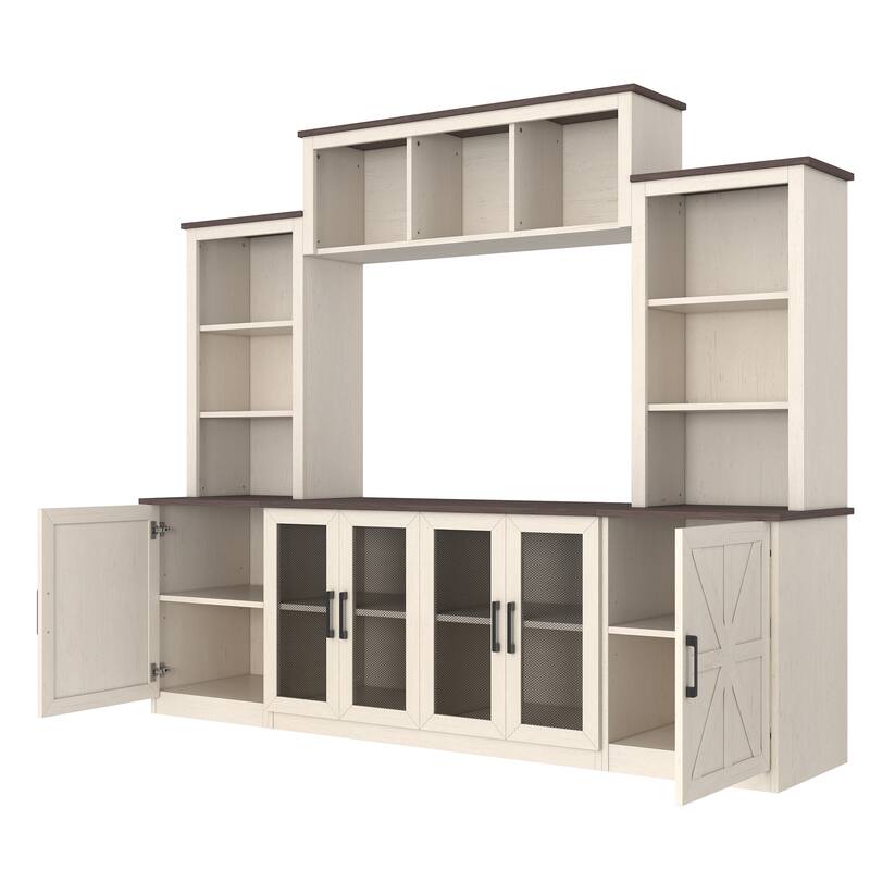 87.6" Wall Unit Entertainment Center Wood TV Stand with USB Charging, Media Console with Cabinets, Large Storage TV Cabinet