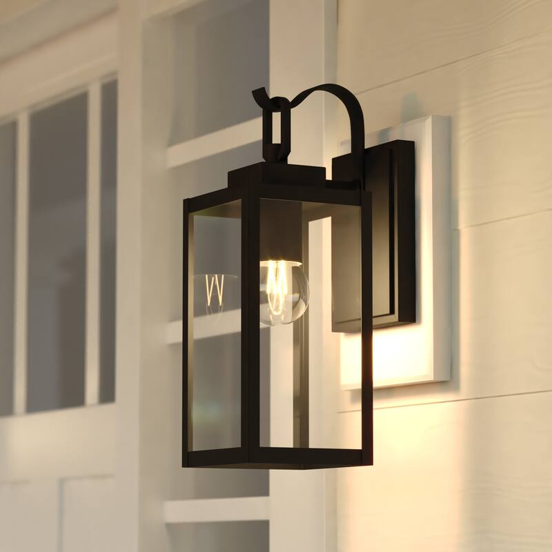 VAXCEL Clinton Matte Black Outdoor Wall Sconce Light Fixture made of Durable Steel, Clear Glass Shade, LED Compatible - Matte Black - 5-in W x 13.75-in H x 6.75-in D