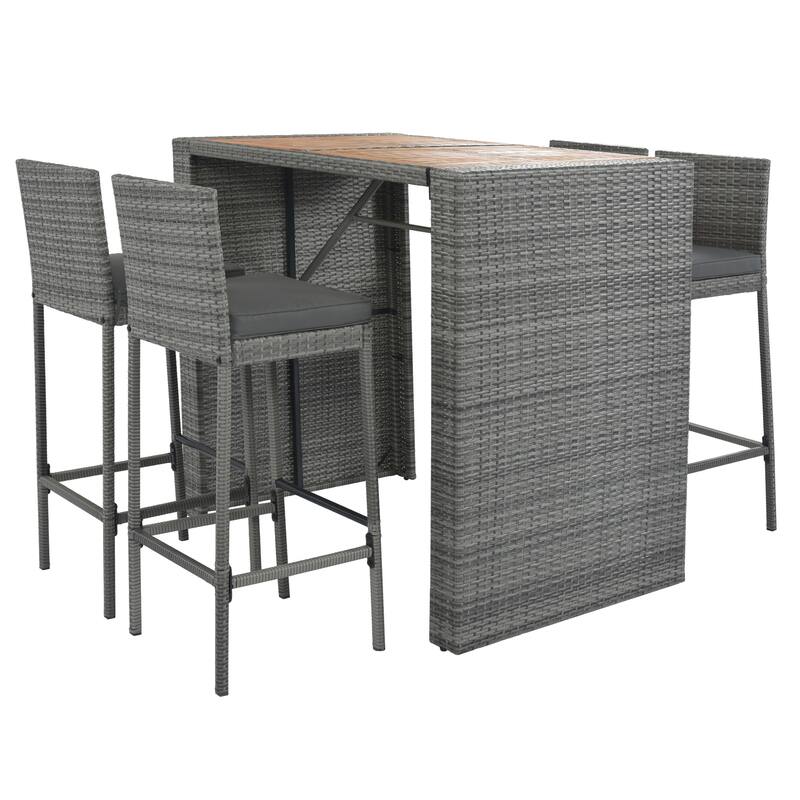 5 Pcs Outdoor Rattan Dining Table and Chairs Set, Patio Conversation Furniture Sets with Height Table and 4 Chairs