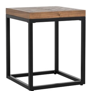 22 Inch Solid Wood End Table, Herringbone, Metal Base, Brown, Black ...