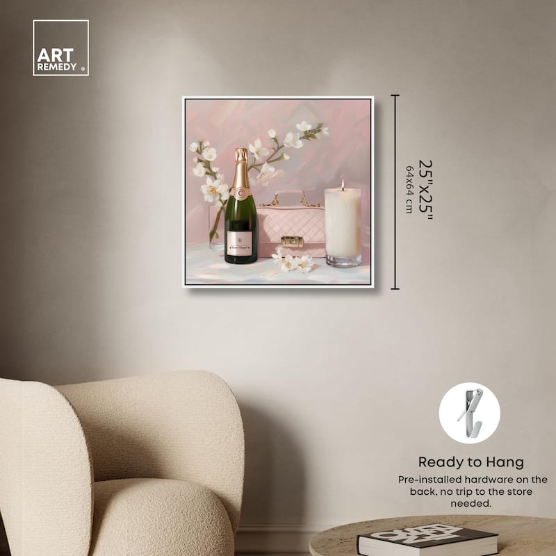 Pink Purse Champagne and Candle Canvas by Art Remedy